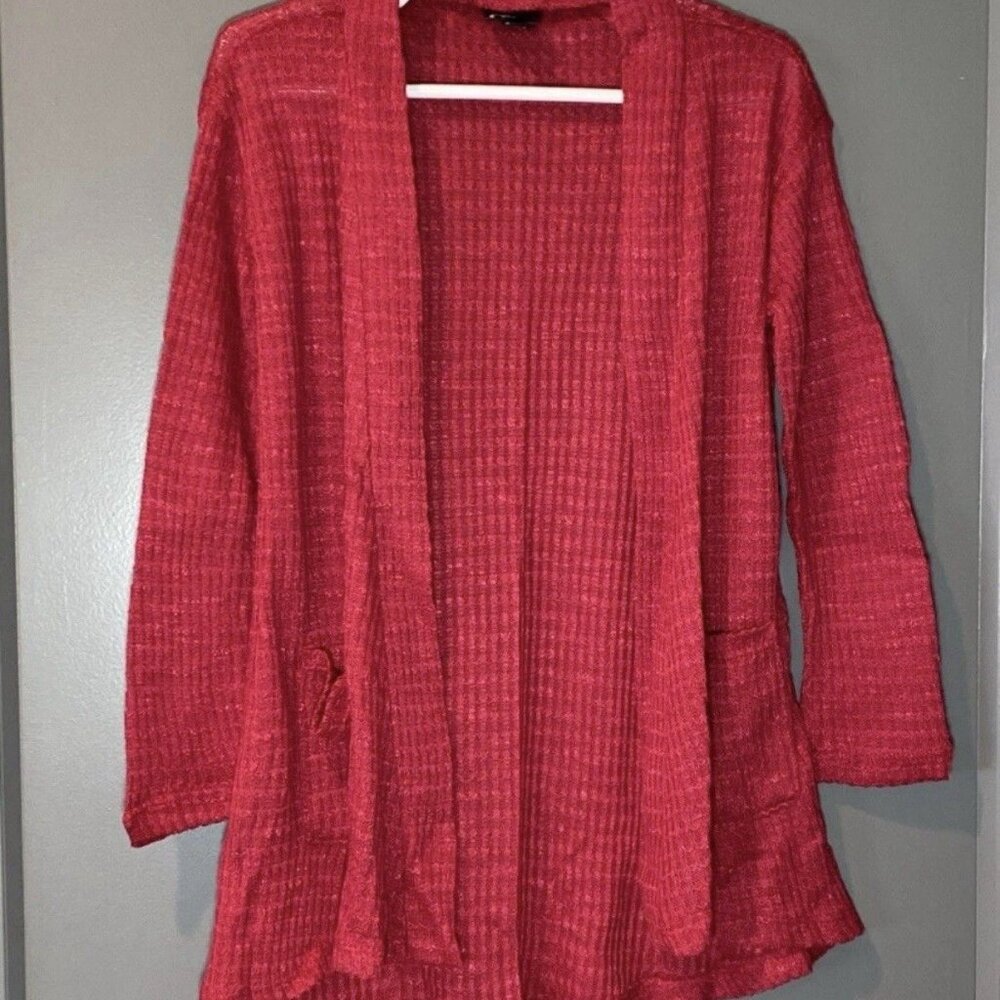 Red Open Front Cardigan Sweater With Pockets XS 4/5
